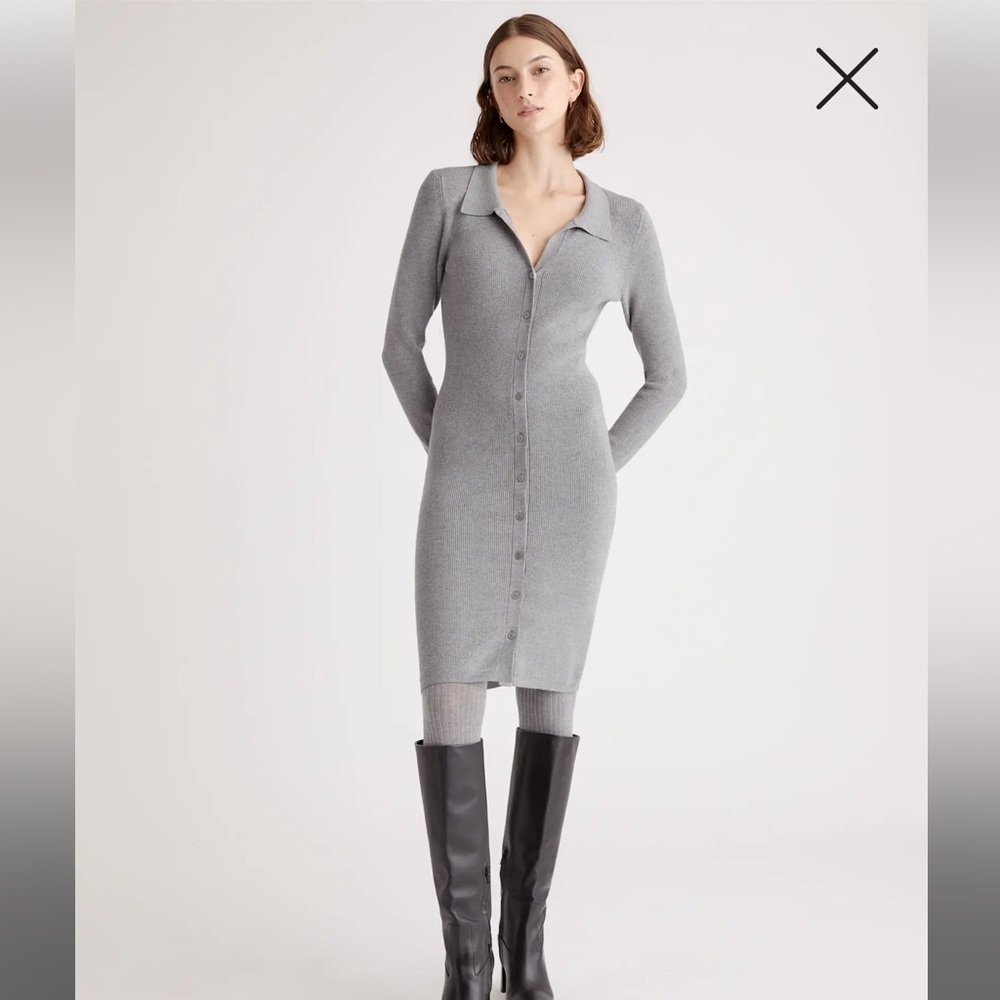 Quince Eco-Knit Button-Up Sweater Dress in Heather Grey M